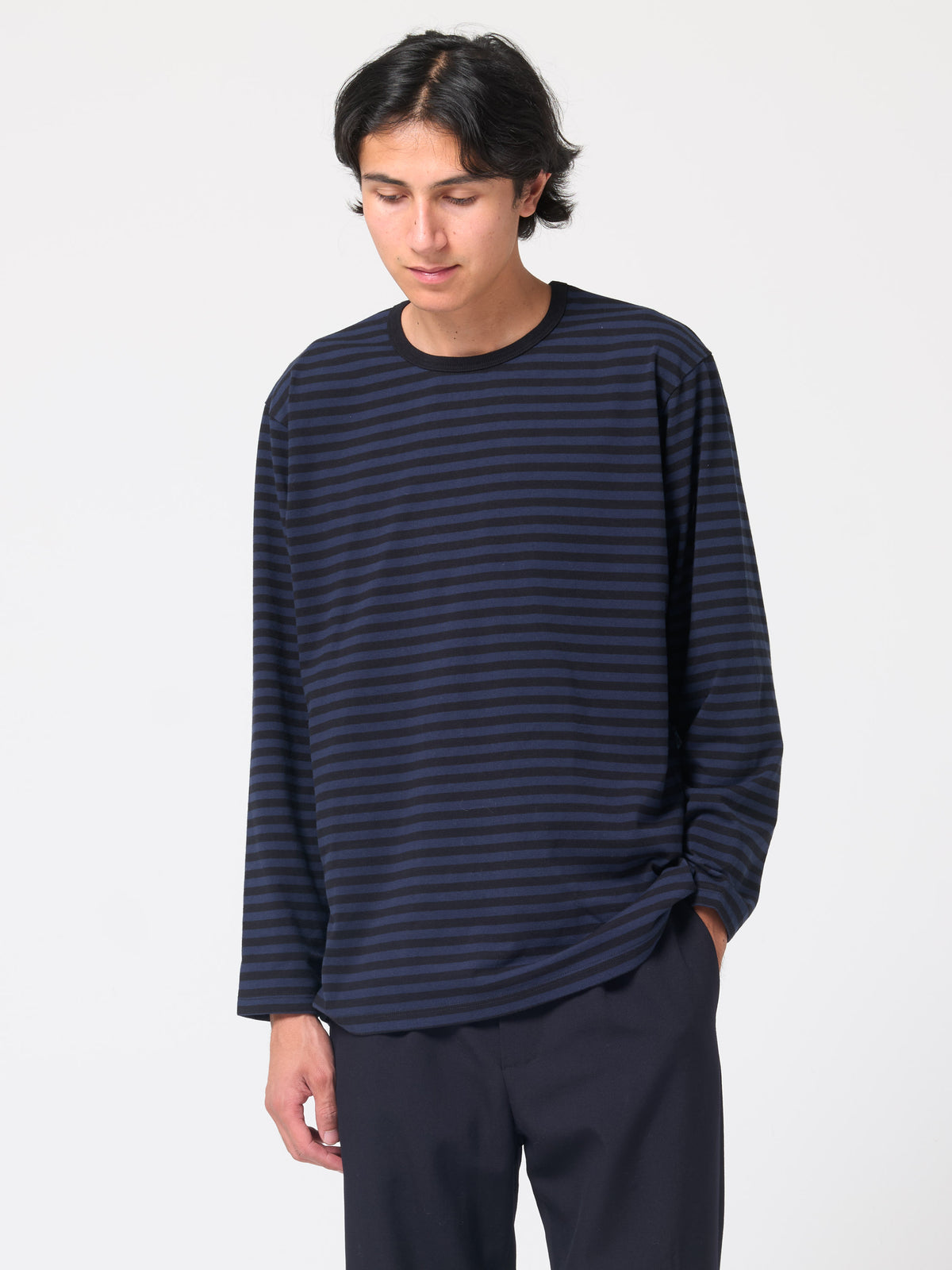 T-Shirt Rayé Coolmax, Bleu Marine