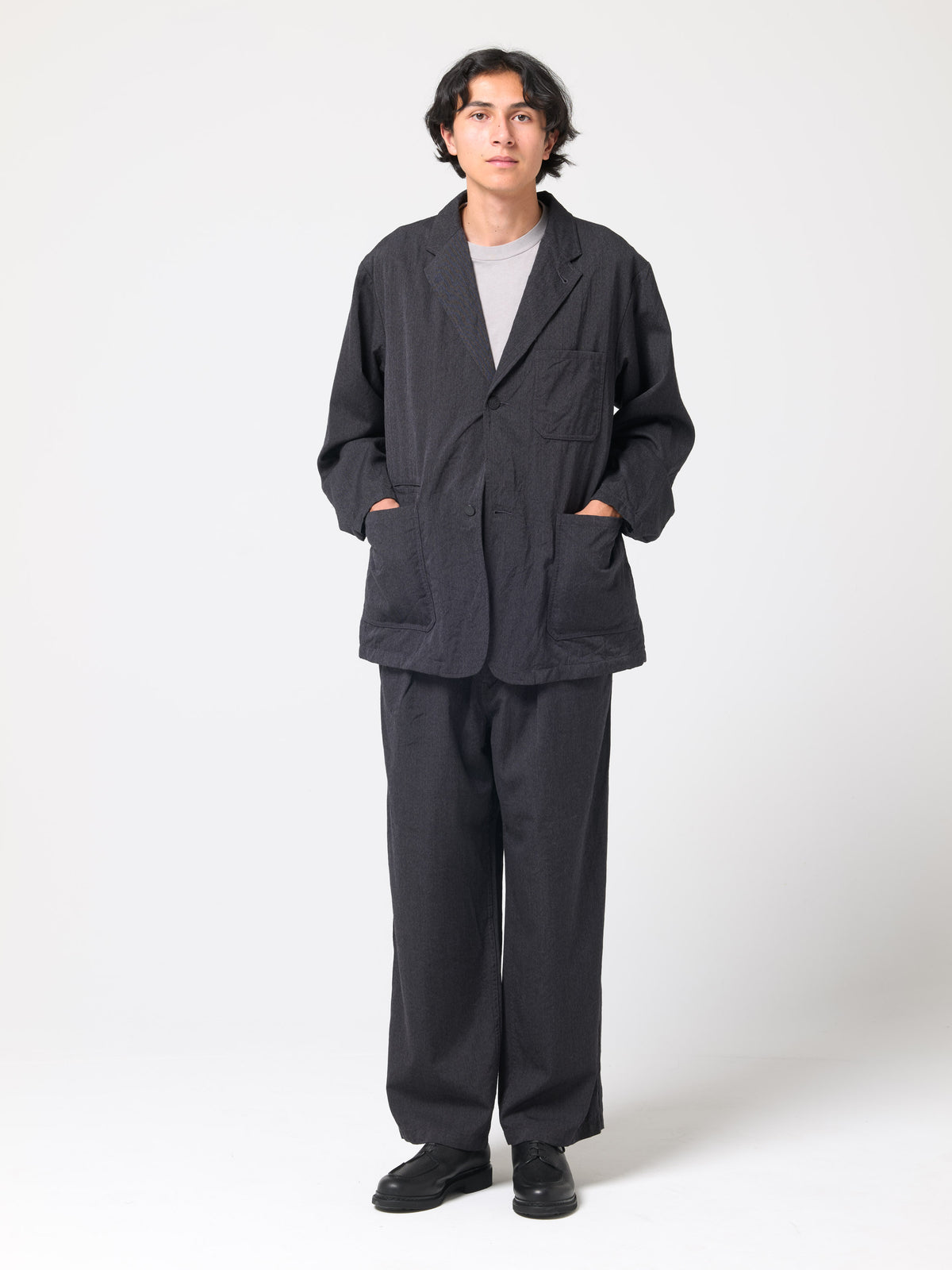 Pantalon Gabardine de Laine, Gris Foncé