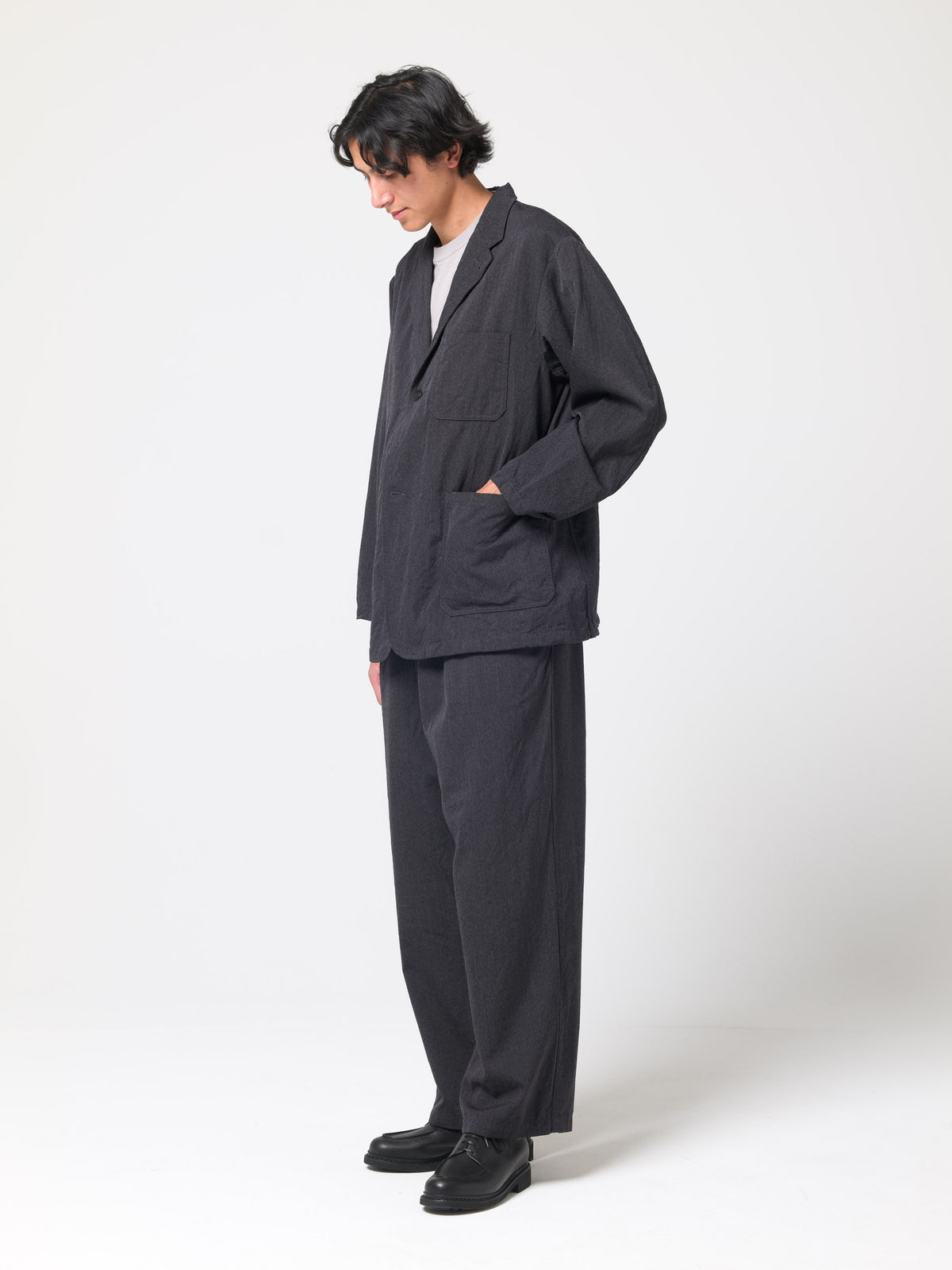 Pantalon Gabardine de Laine, Gris Foncé