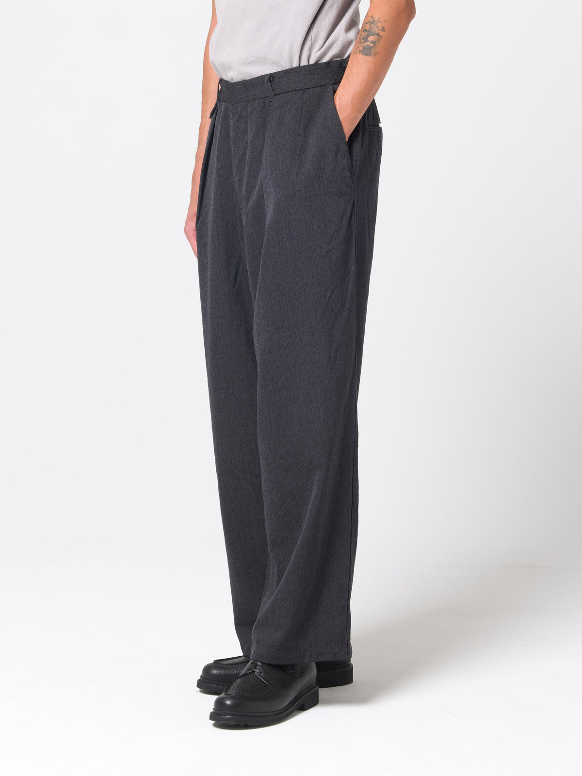 Pantalon Gabardine de Laine, Gris Foncé