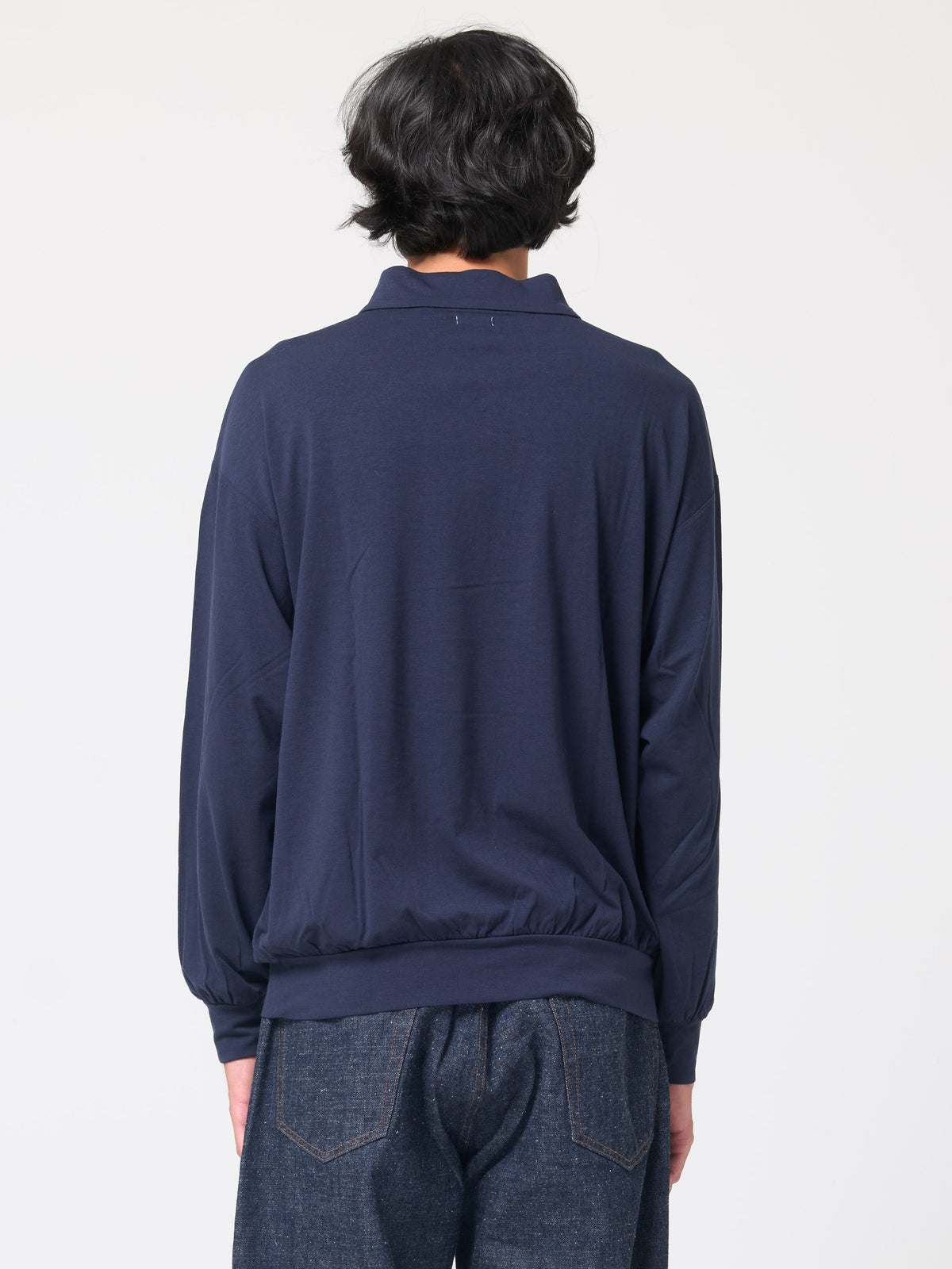 Polo en Jersey de Laine, Bleu Marine