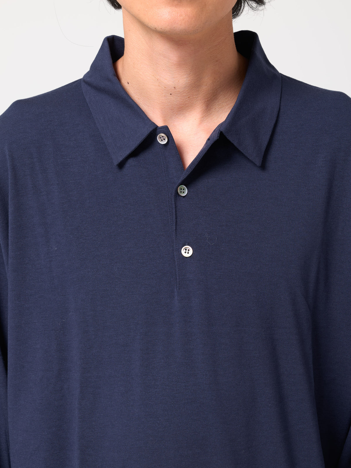 Polo en Jersey de Laine, Bleu Marine