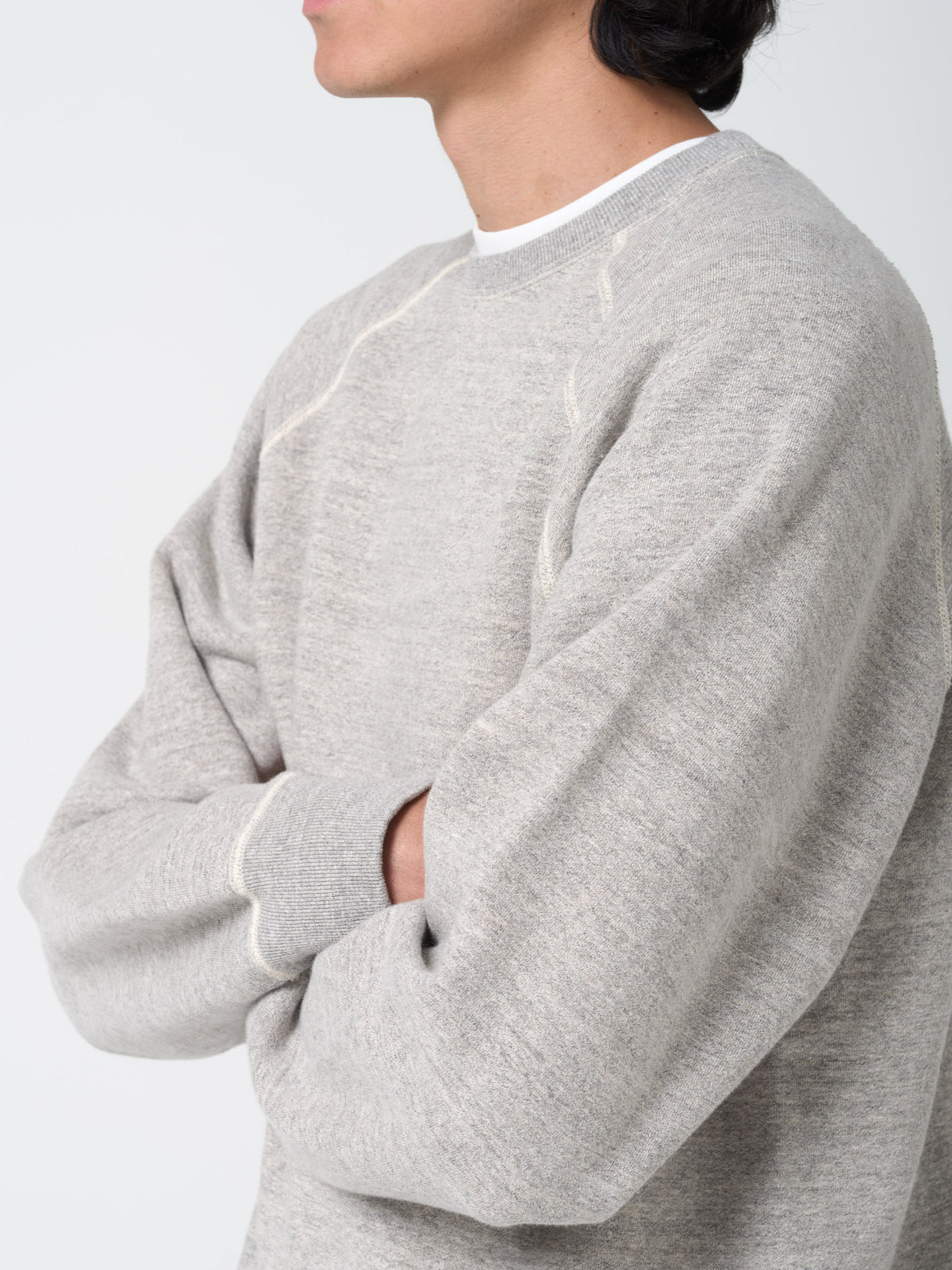Sweatshirt Loopwheel Crewneck, Gris Chiné