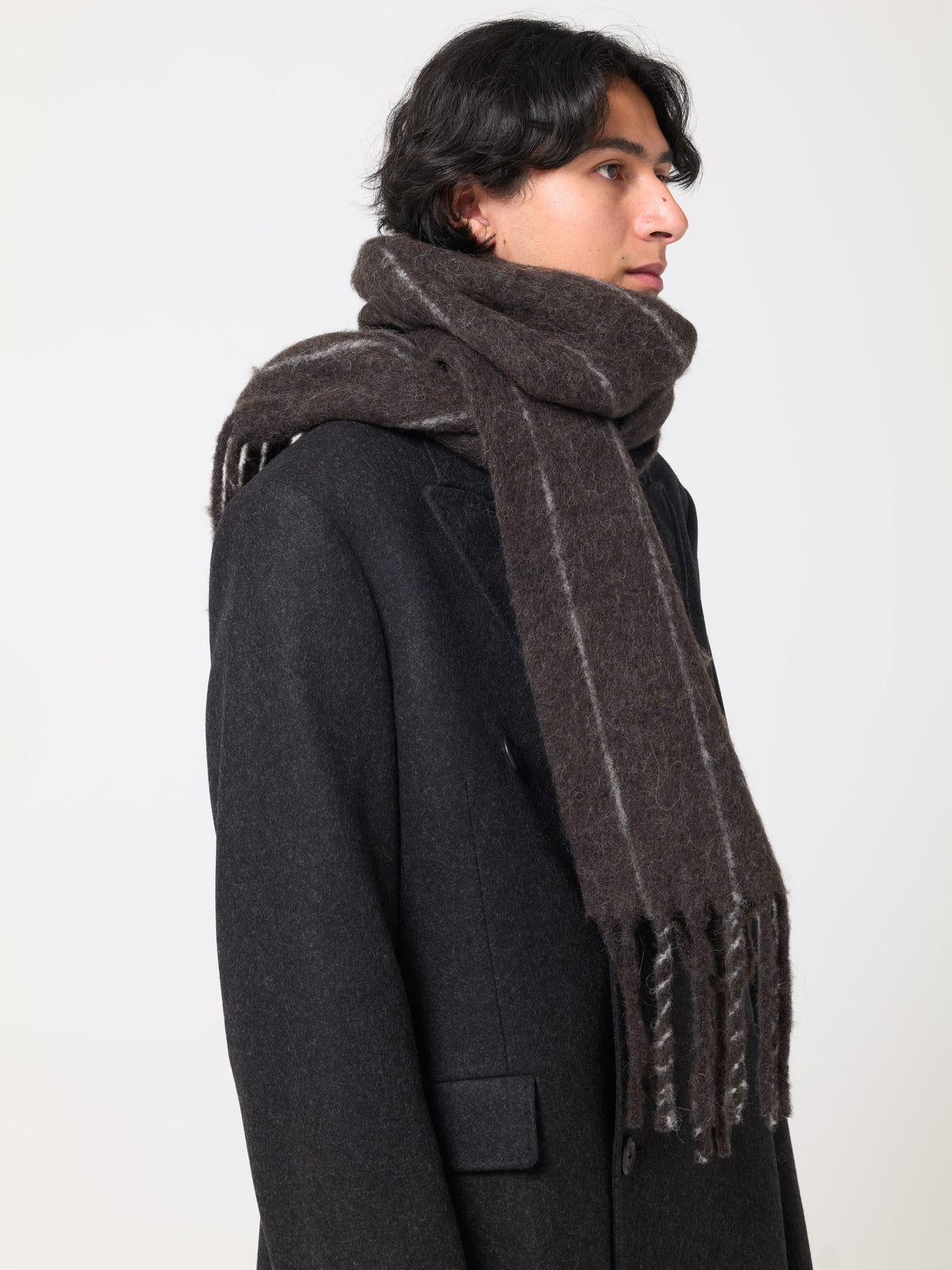 Écharpe Estate, Brown Pinstripe Fuzzy Alpaca