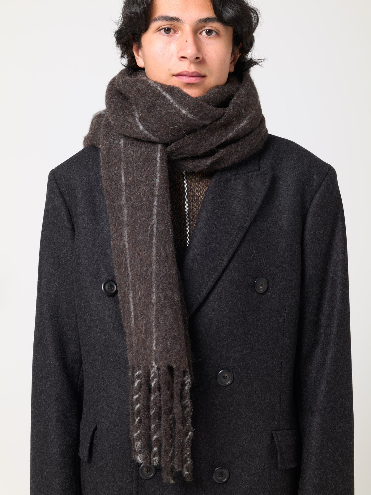 Écharpe Estate, Brown Pinstripe Fuzzy Alpaca
