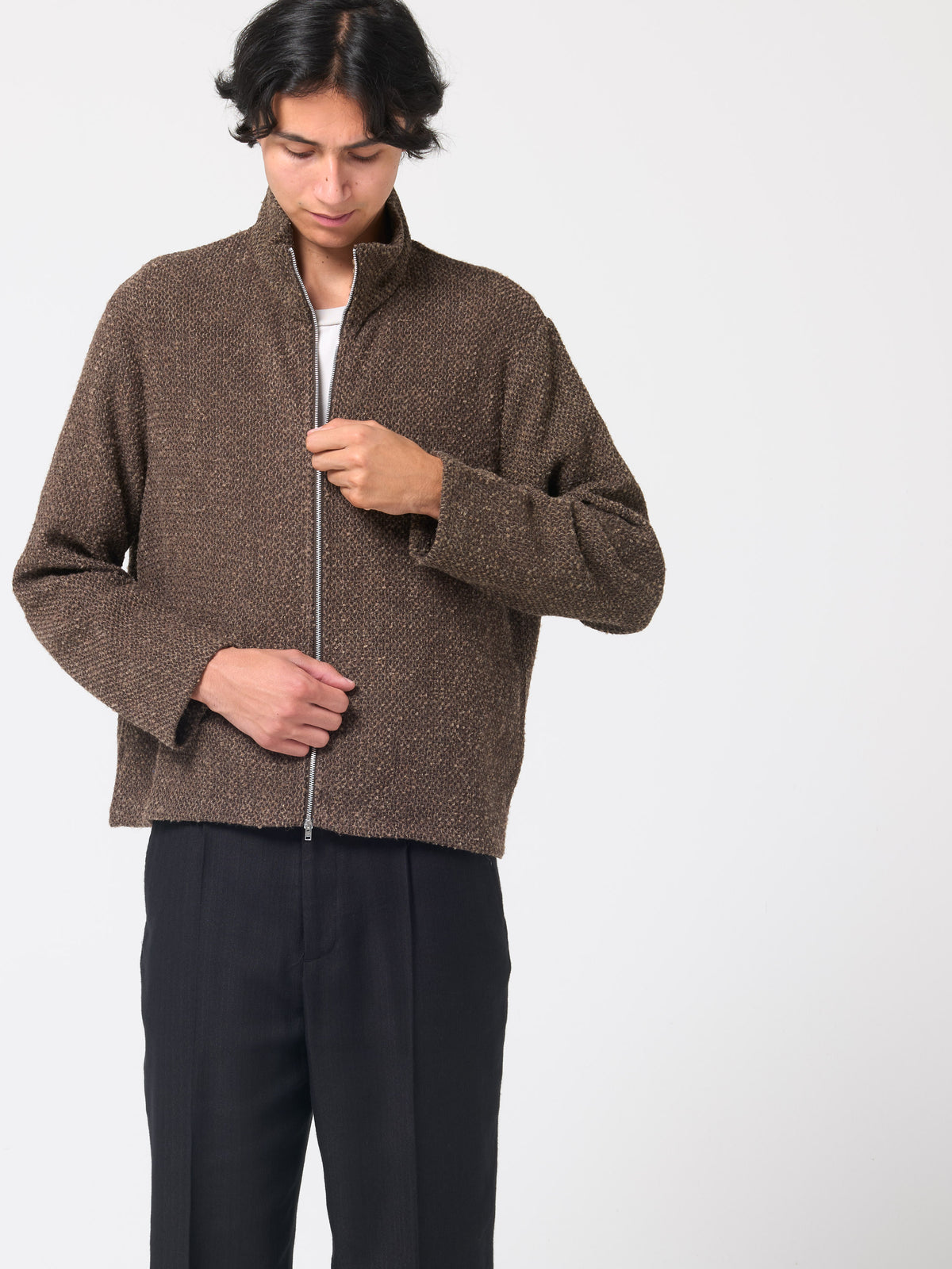 Polo Shrunken, Brown Sparse Buckle Weave