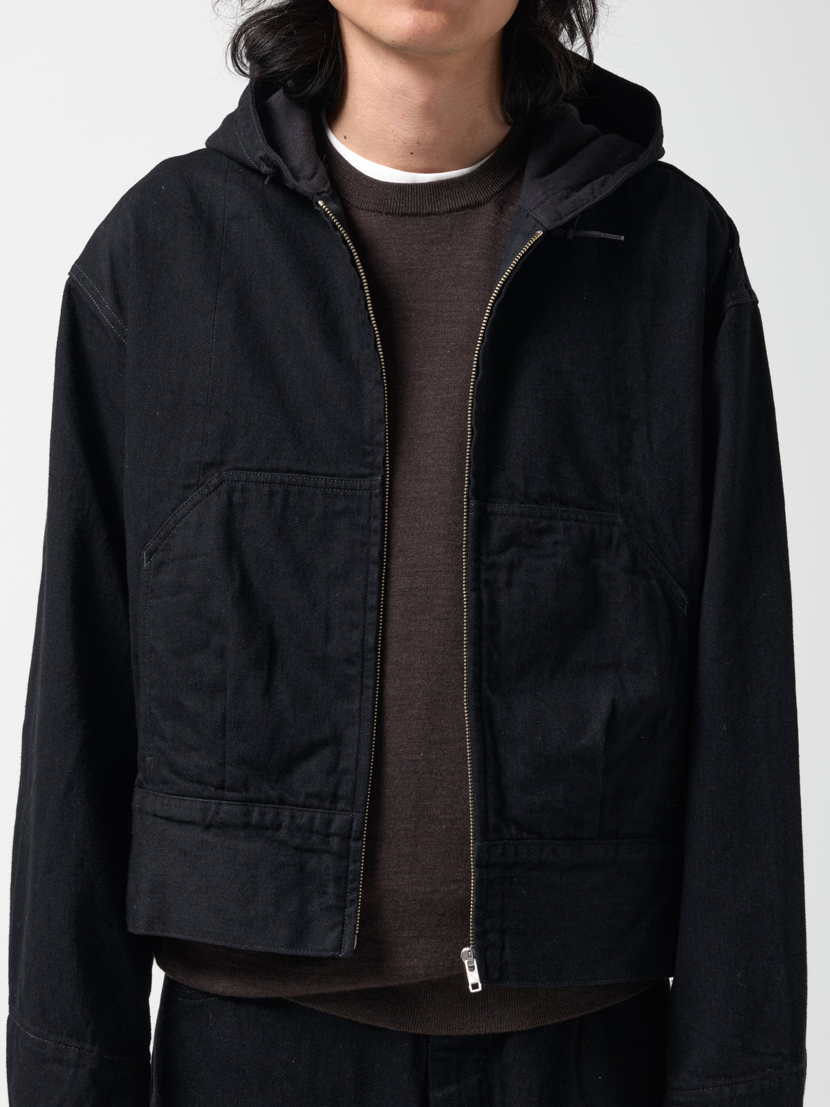 Blouson à Capuche en Denim, Noir