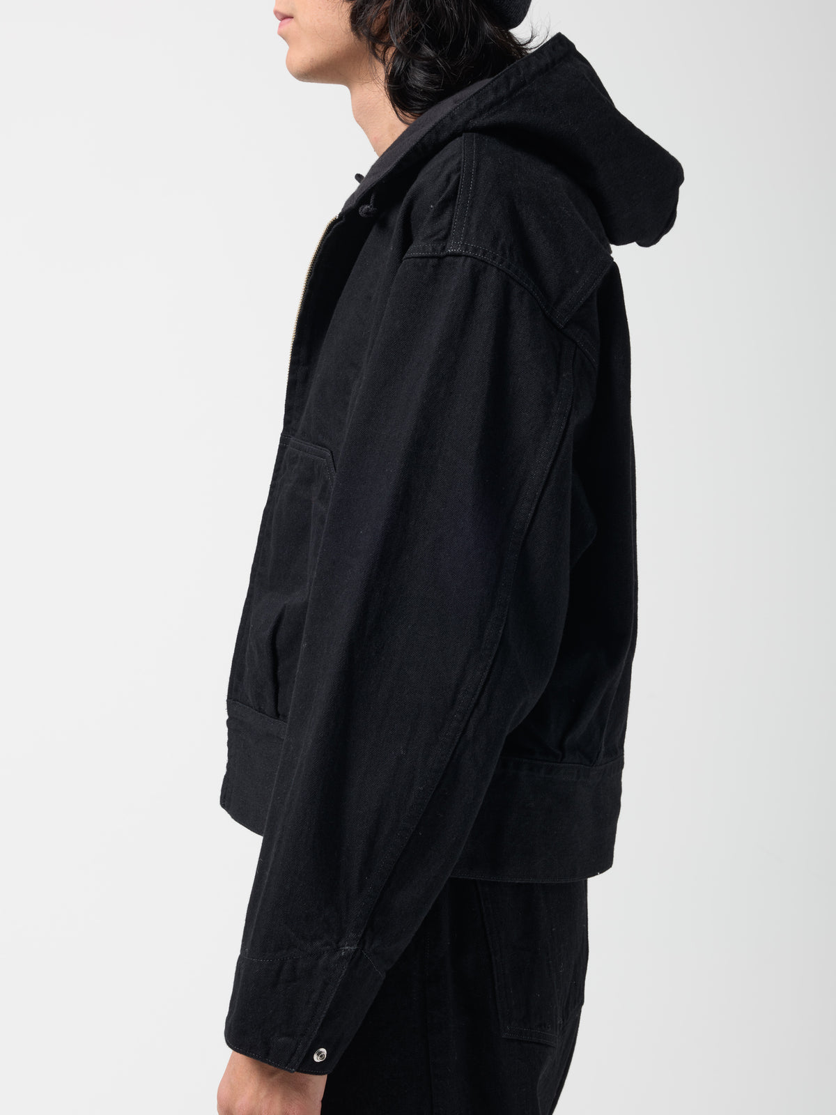 Blouson à Capuche en Denim, Noir