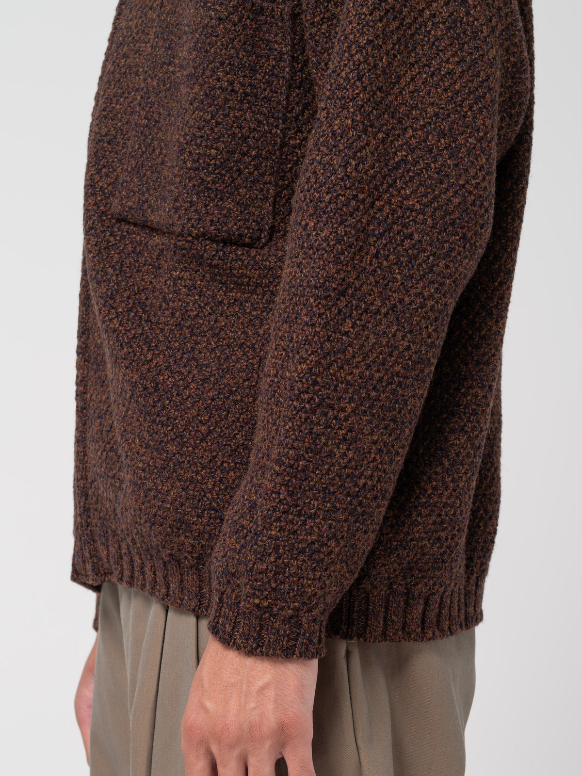 Cardigan Épais Zippé, Marron Mélangé