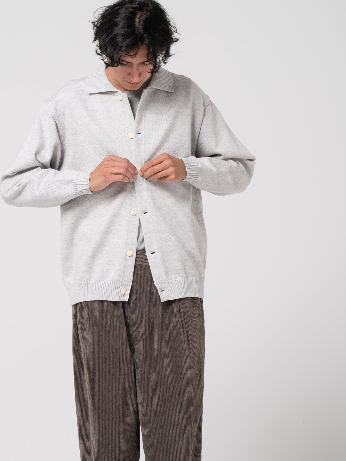 Cardigan Col Polo, Gris Clair
