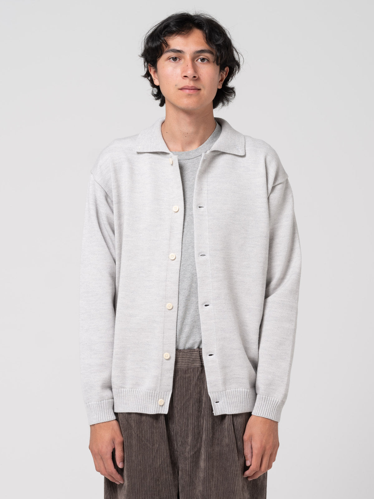 Cardigan Col Polo, Gris Clair