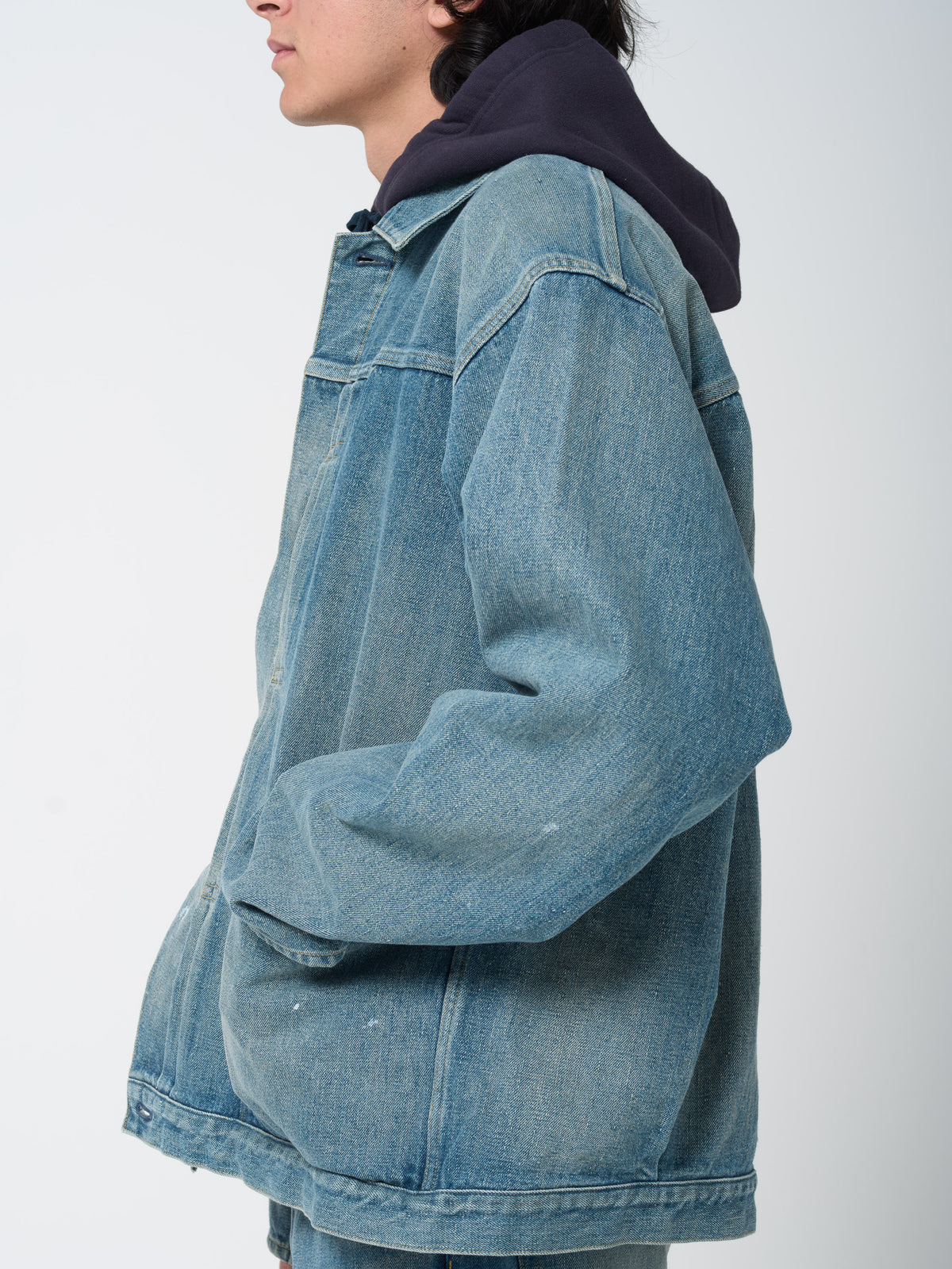 Veste Pleats en Denim, Fade Indigo