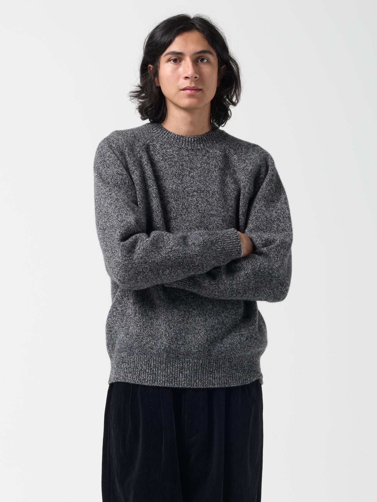 Pull Col Rond Raglan, Noir & Gris