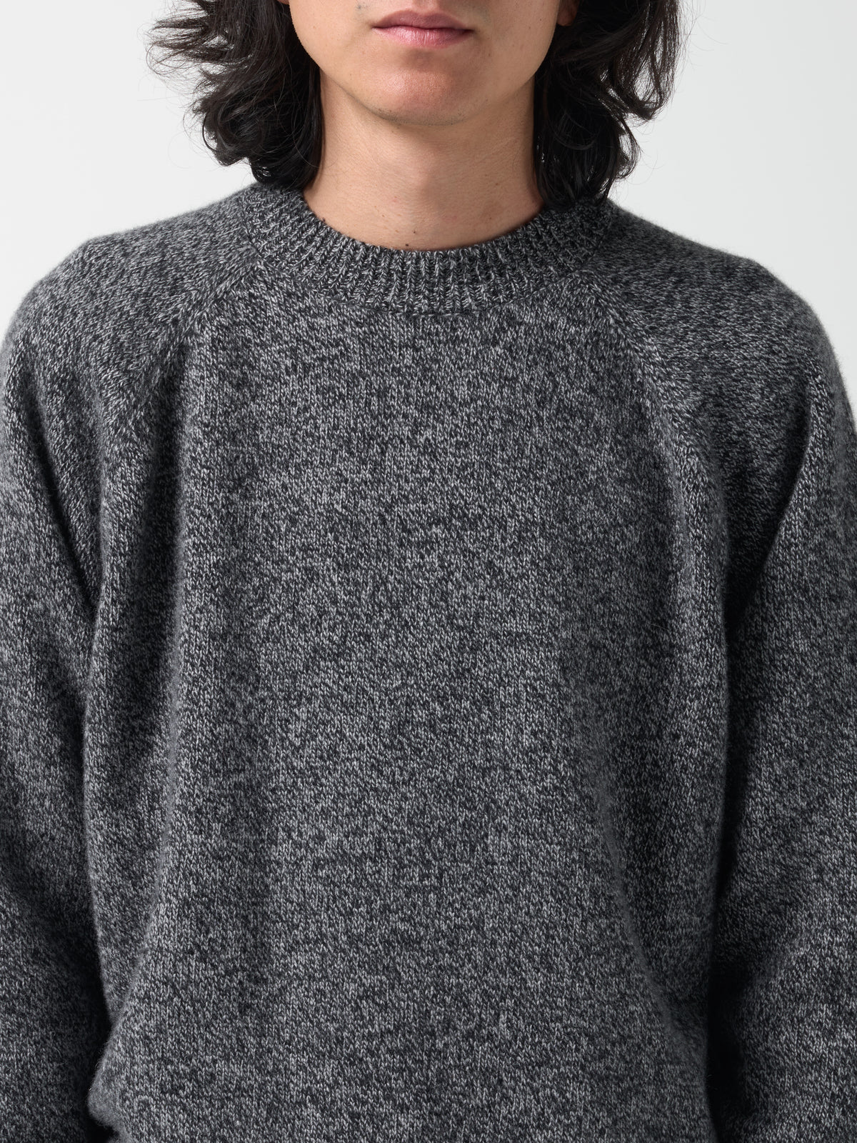 Pull Col Rond Raglan, Noir & Gris
