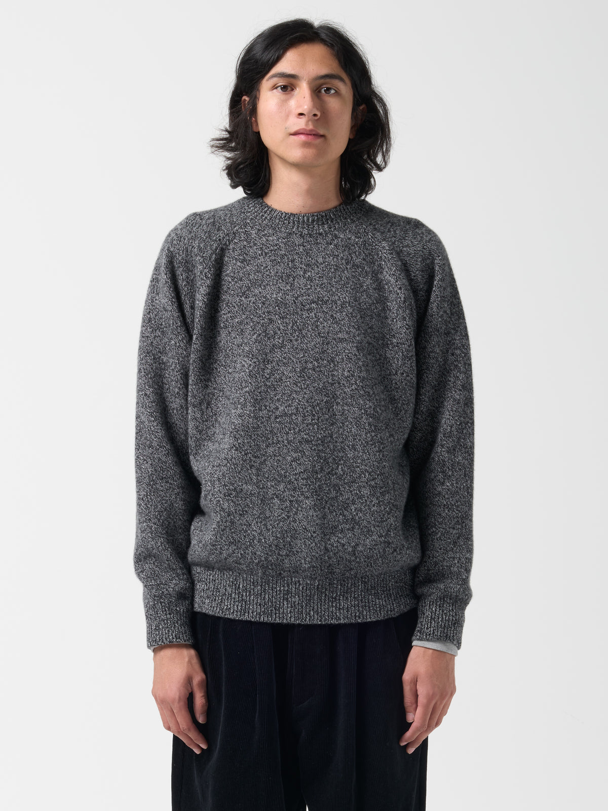 Pull Col Rond Raglan, Noir & Gris